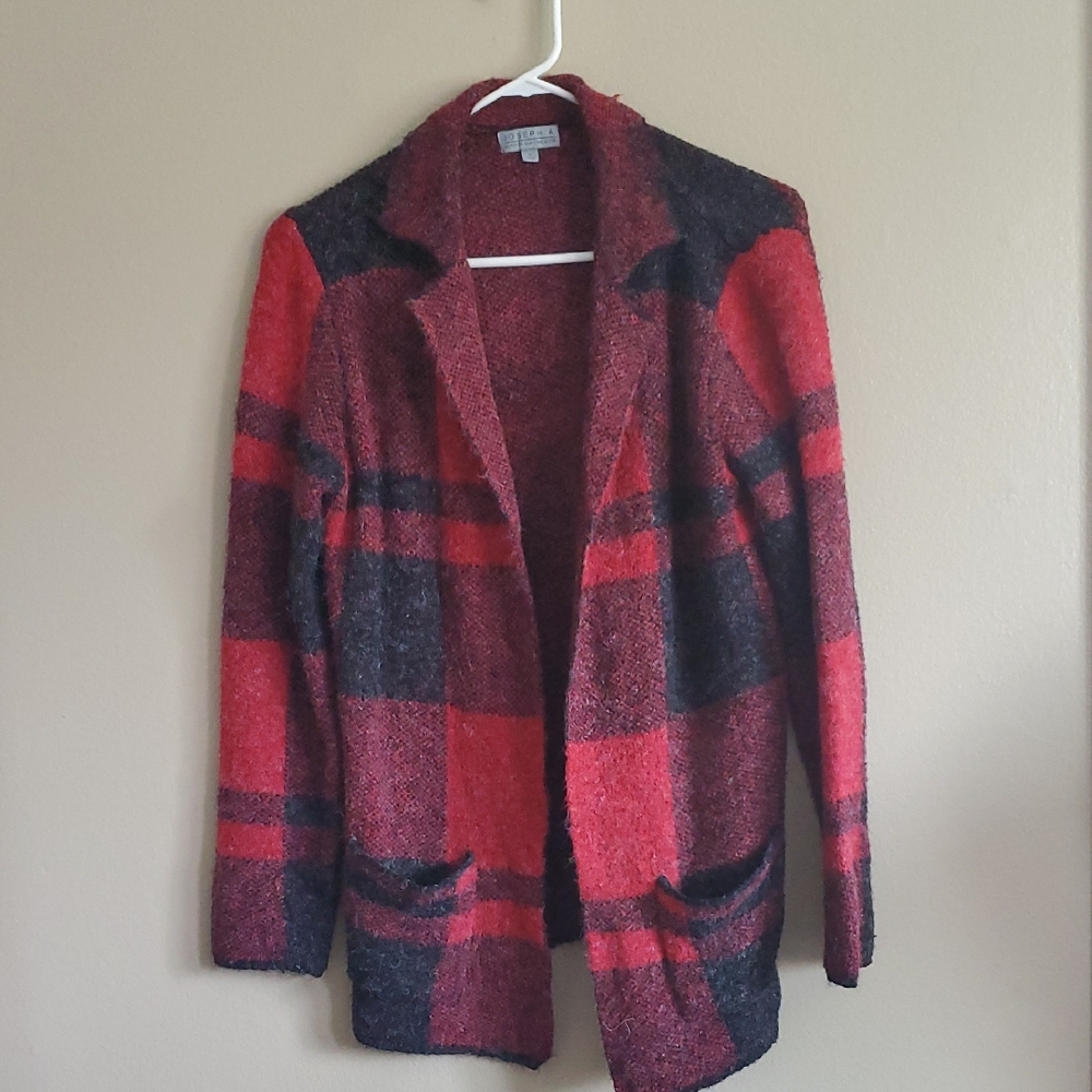 Joseph A Design, Red and Black Textured Super Soft Fabric Light Jacket Plaid